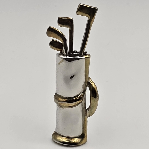 Handmade Vintage Golf Club Caddy Brooch Pin Clubs Move Silver & Gold Tone - Picture 6 of 9
